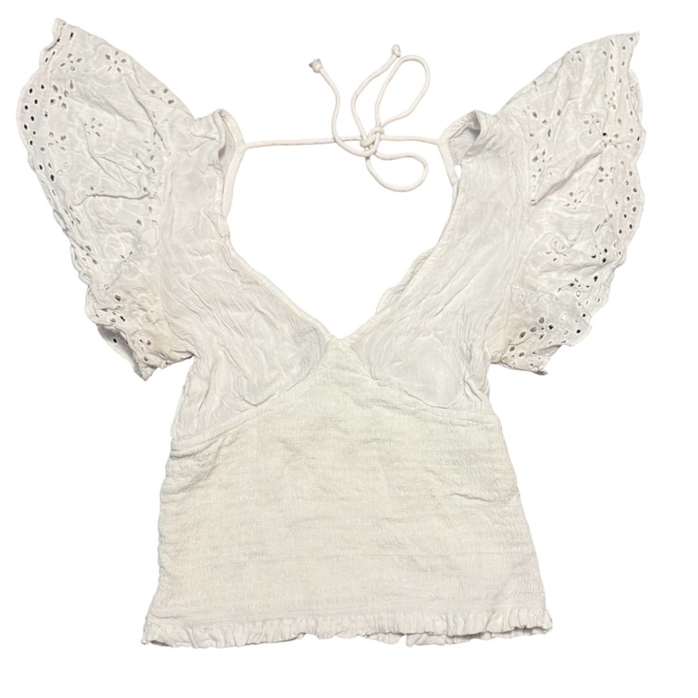 Express White Eyelet Sleeve Crop Top